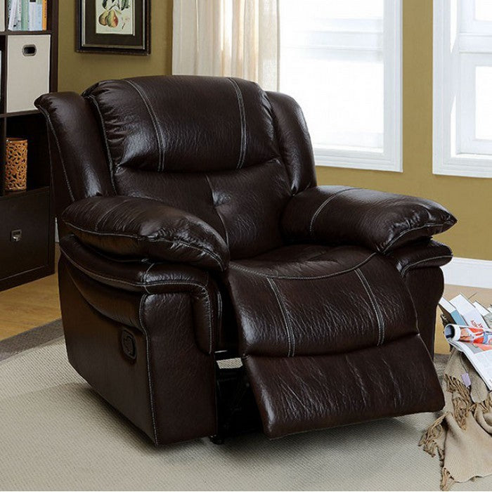 Cordova Transitional Recliner Chair, Dark Brown