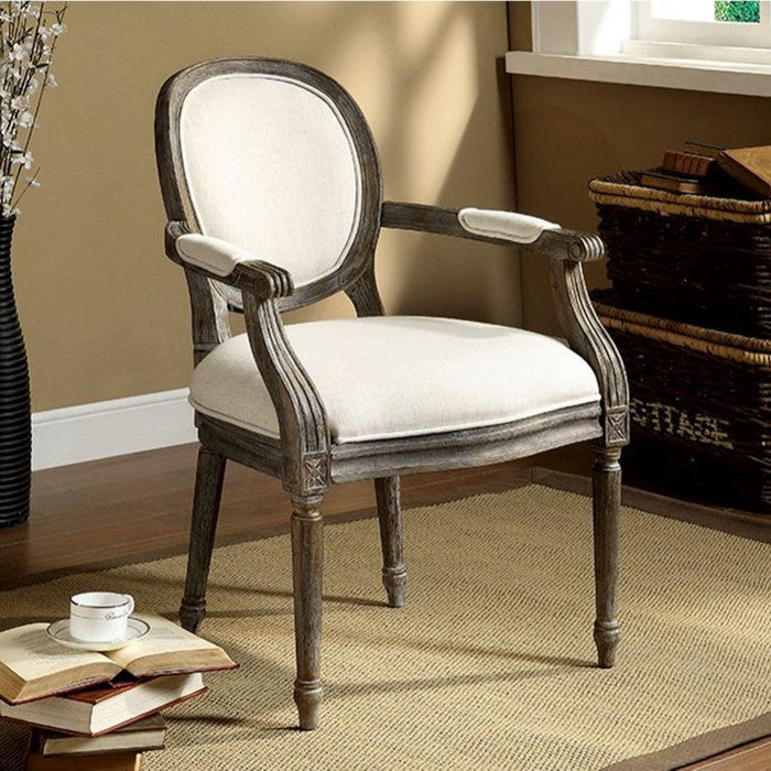 Conway Rustic Accent Chair With Beige Linen Fabric, Reclaimed Grey Finish