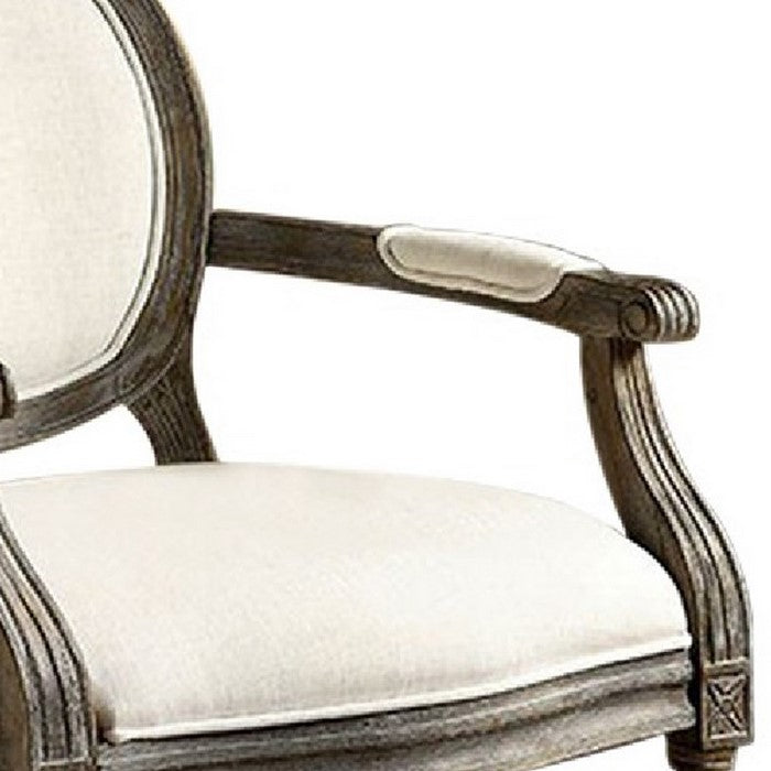 Conway Rustic Accent Chair With Beige Linen Fabric, Reclaimed Grey Finish