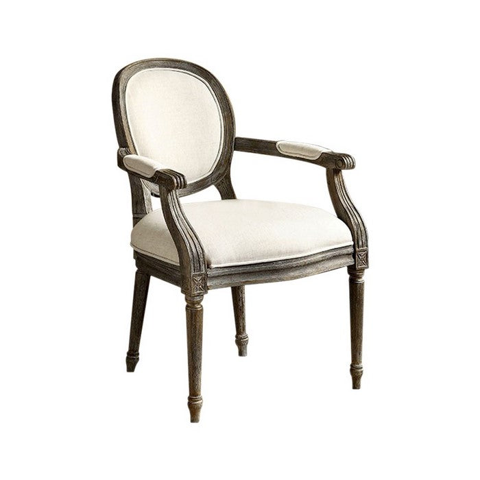 Conway Rustic Accent Chair With Beige Linen Fabric, Reclaimed Grey Finish