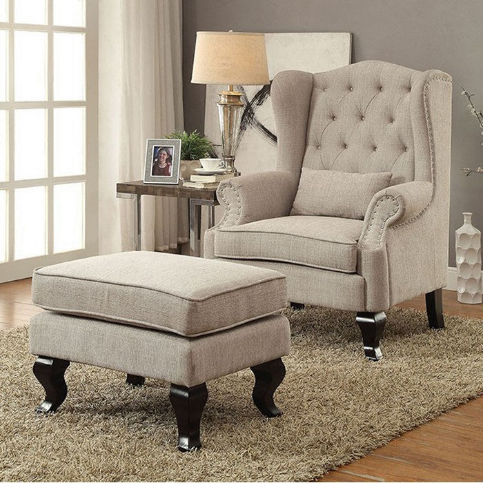 Willow Traditional Leisure Chair With 1Pcs Pillow, Beige Finish