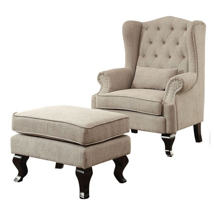 Willow Traditional Leisure Chair With 1Pcs Pillow, Beige Finish