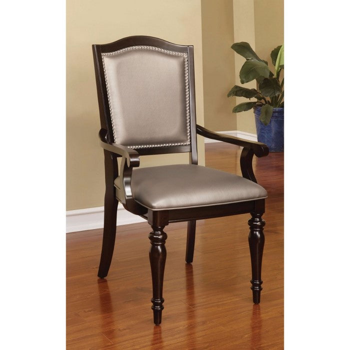 Harrington Transitional Arm Chair With Pvc, Dark Walnut, Set Of 2