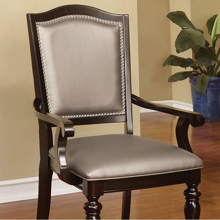 Harrington Transitional Arm Chair With Pvc, Dark Walnut, Set Of 2
