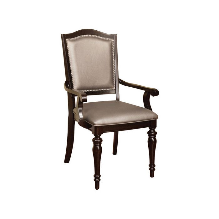 Harrington Transitional Arm Chair With Pvc, Dark Walnut, Set Of 2