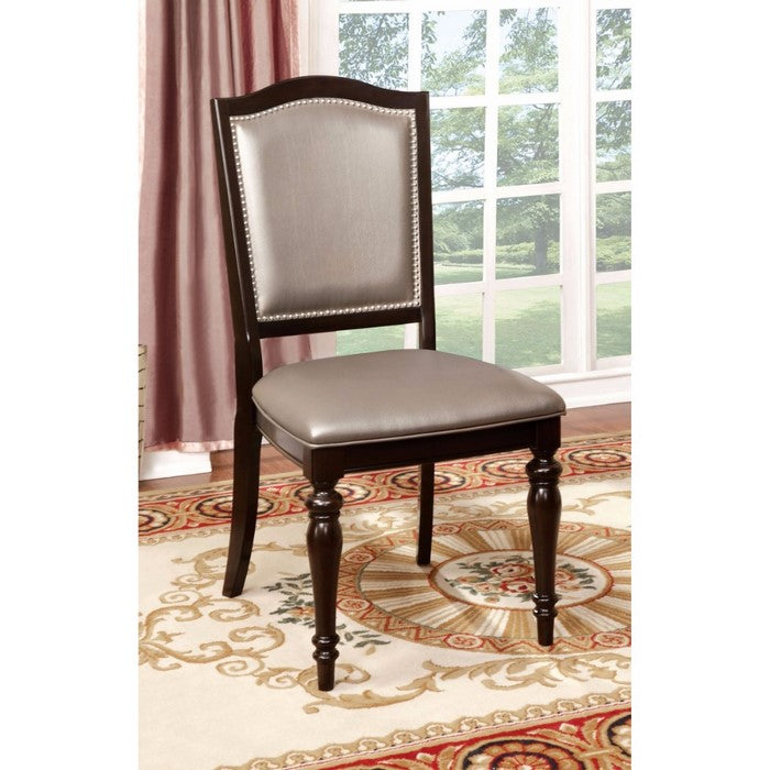 Harrington Transitional Side Chair With Pvc, Dark Walnut, Set Of 2