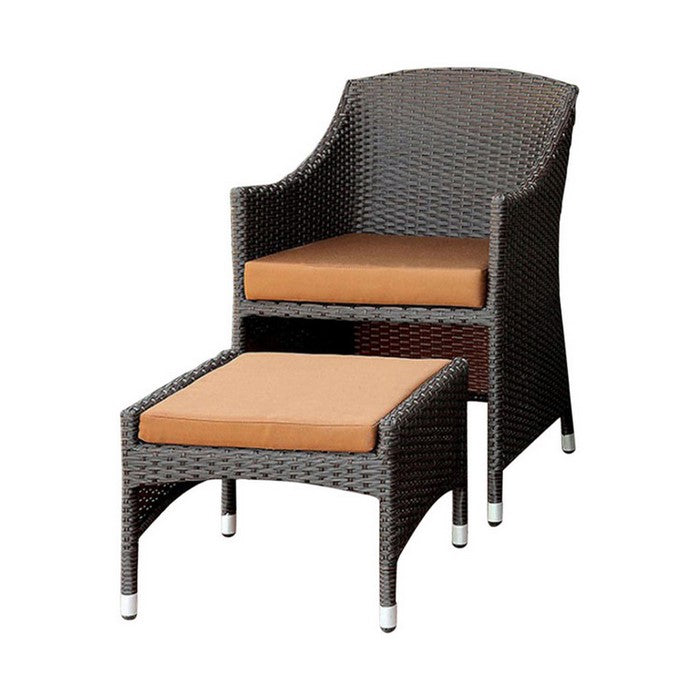 Almada Contemporary Arm Chair With Ottoman ,Brown And Espresso Finish