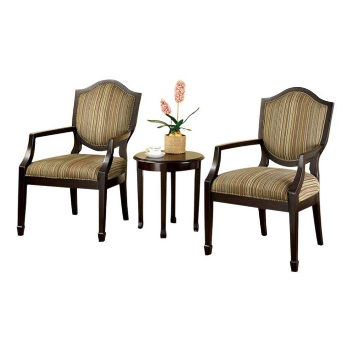 Bernetta II Transitional Set Of Table & Accent Chairs, Espresso Finish, Set Of 3