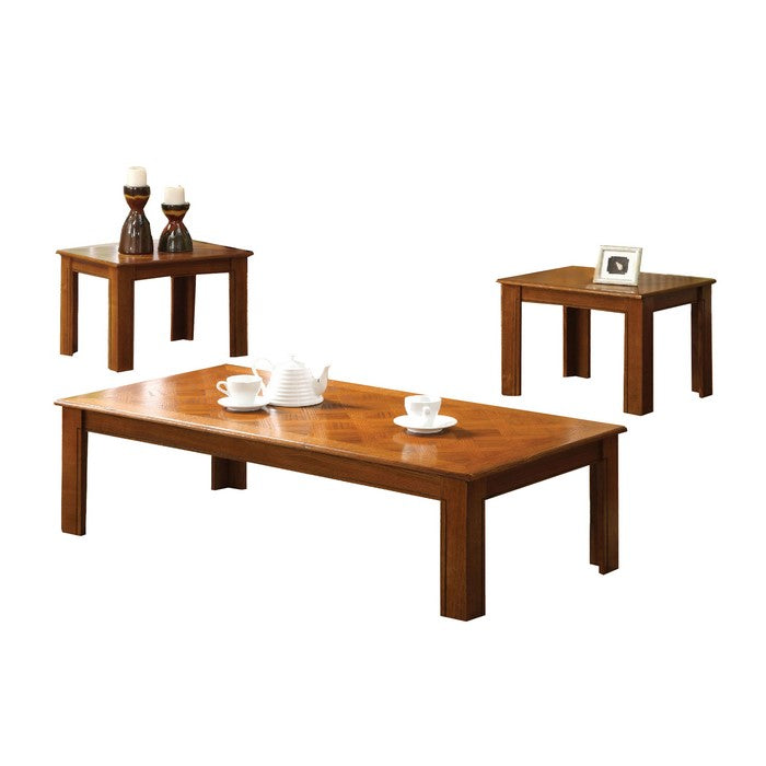 Town Square II Transitional 3 Pc Table Set, Oak Finish