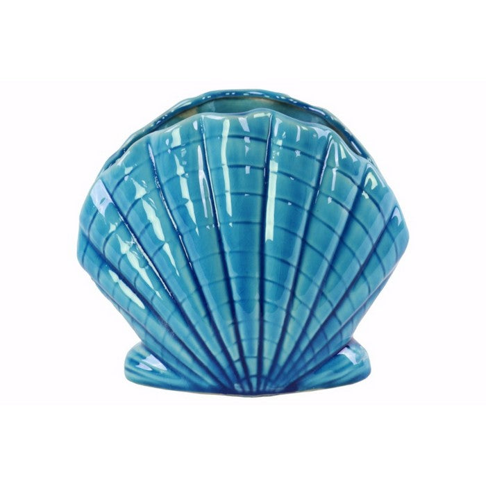 Clam Seashell Sculpture Gloss Finish-Blue-Benzara