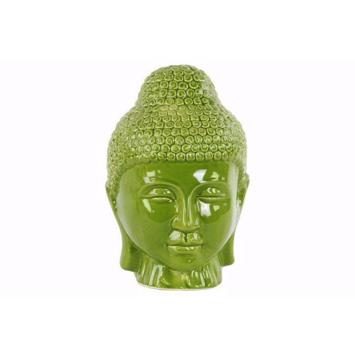 Buddha Head with Rounded Ushnisha Gloss Finish - Green - Benzara