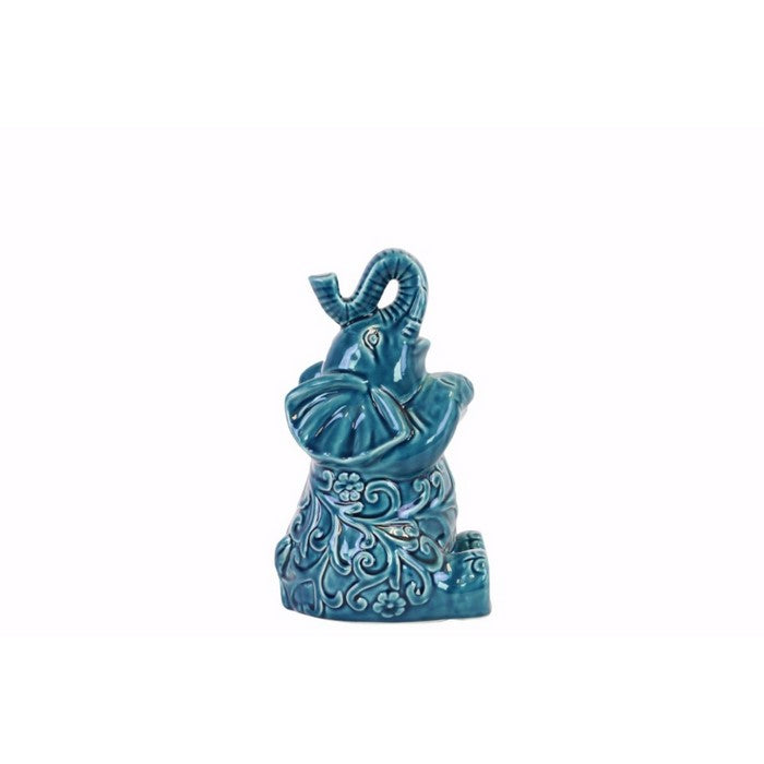 Trumpeting Elephant Figurine with Arms Crossed Small - Blue - Benzara