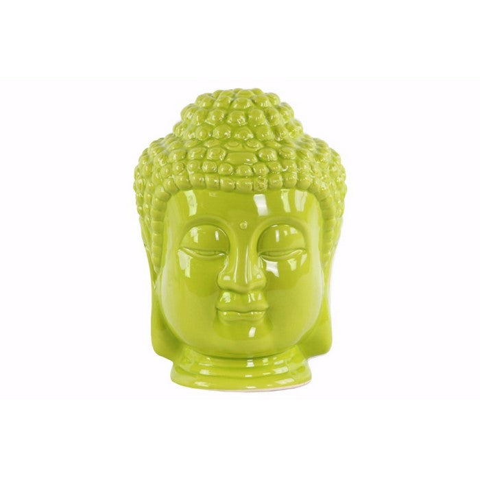 Ceramic Buddha Head with Beaded Ushnisha - Green - Benzara