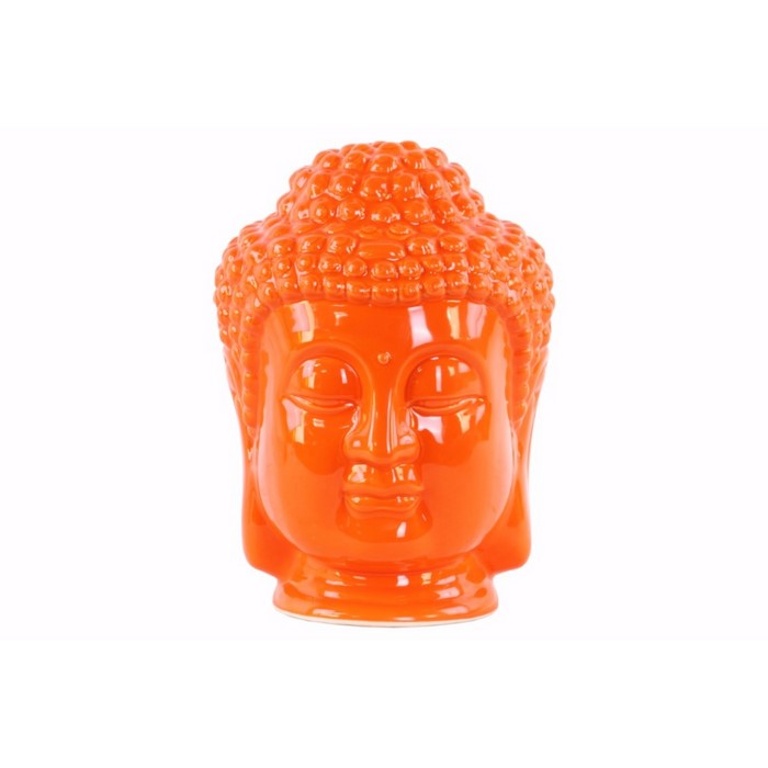 Ceramic Buddha Head with Beaded Ushnisha - Orange - Benzara
