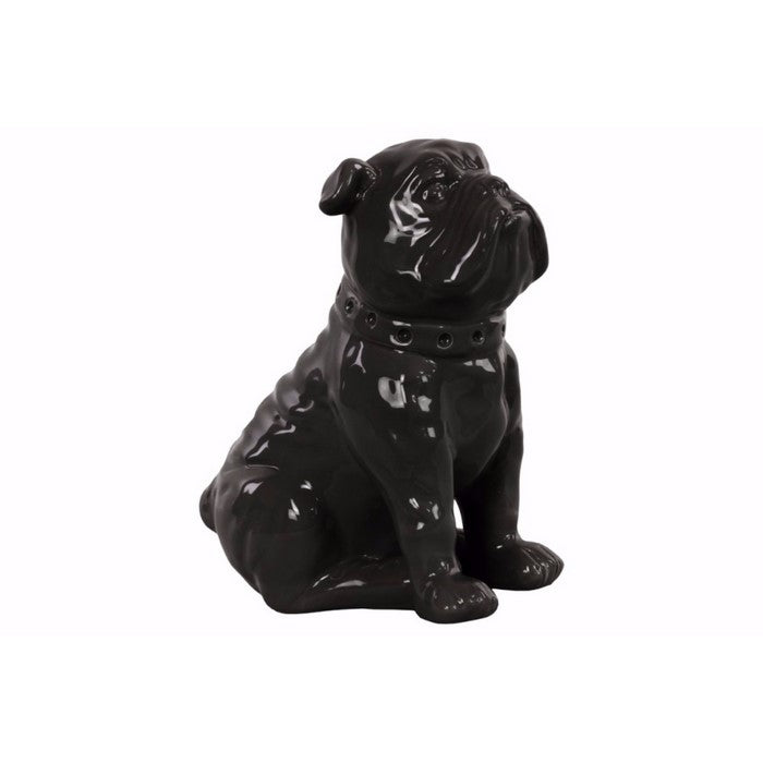 Nifty Sitting British Bulldog Figurine with Collar- Black- Benzara
