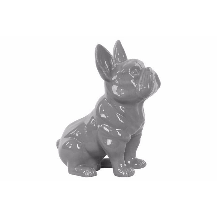 Striking Sitting French Bulldog Figurine with Pricked Ears- Gray- Benzara
