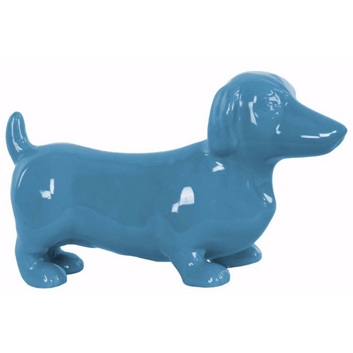 Embellishing Ceramic Standing Dachshund Dog Figurine- Blue- Benzara