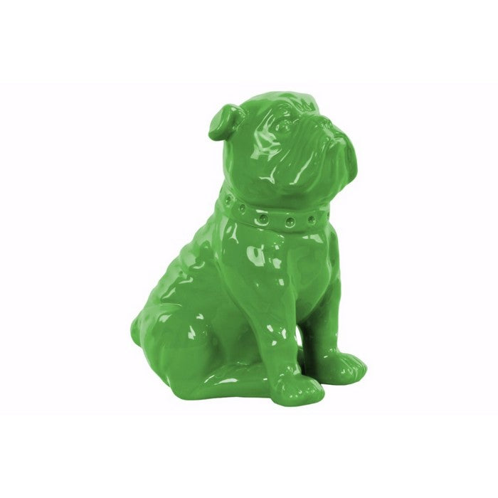 Sitting British Bulldog Figurine with Collar - Green - Benzara
