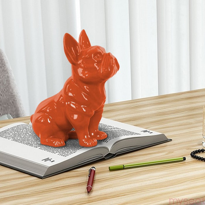 Sitting French Bulldog Figurine with Pricked Ears - Orange - Benzara