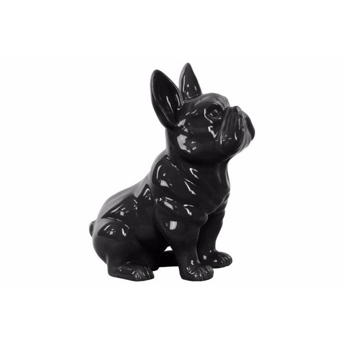 Sitting French Bulldog Figurine with Pricked Ears - Black - Benzara