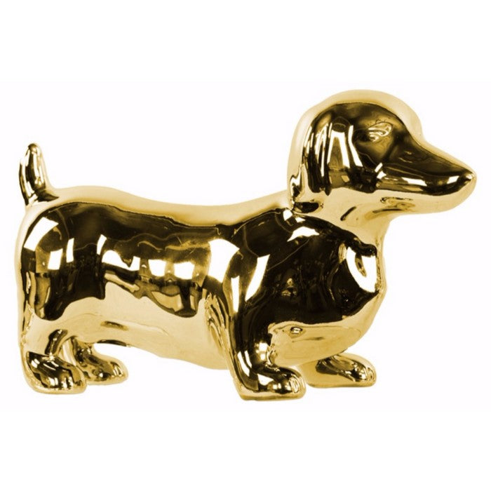 Standing Dachshund Dog Figurine Polished Chrome Finish Gold - Benzara