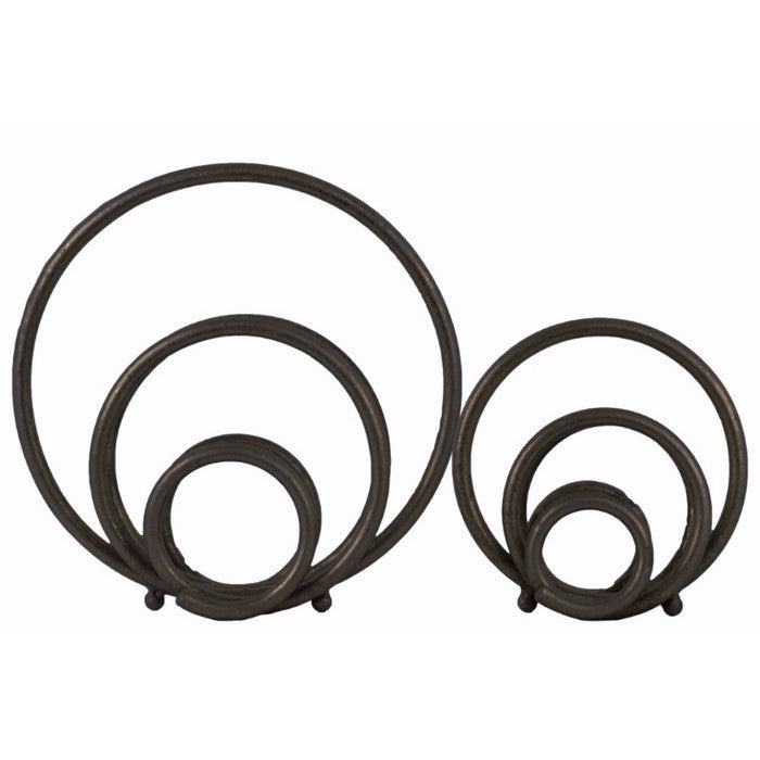 Metal Round Abstract Design Sculpture Set of 2 - Black - Benzara