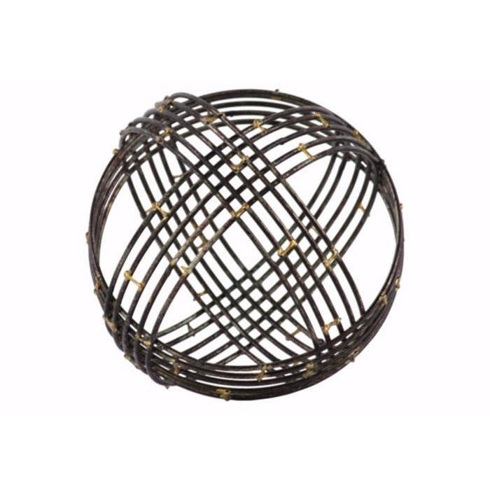 Metal Spherical OrbDecor with 10 Circles Large - Black- Benzara