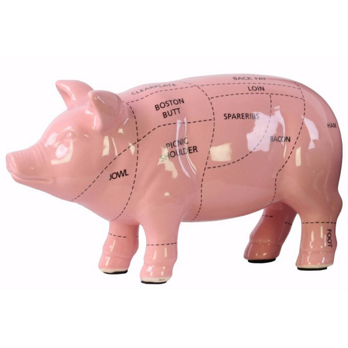 Eloquent Ceramic Pork Cut Chart Figurine-Pink- Benzara