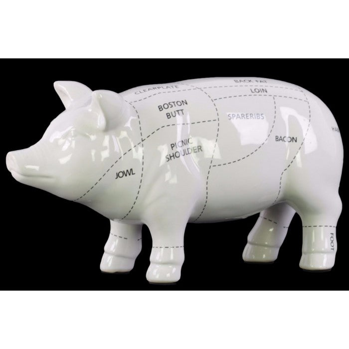 Remarkable Ceramic Pork Cut Chart Figurine-White- Benzara