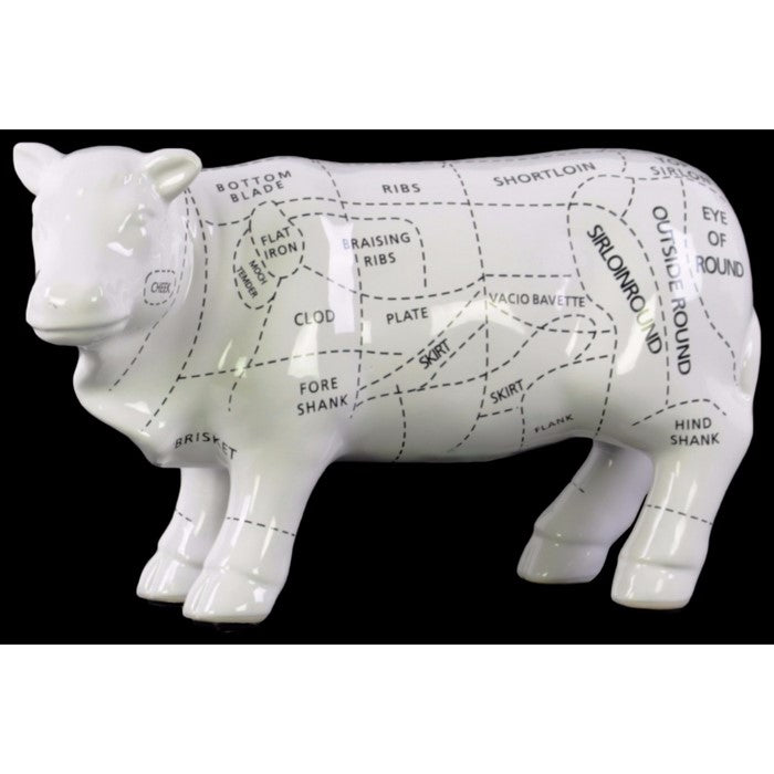 Stylish Ceramic Beef Cut Chart Figurine- White- Benzara