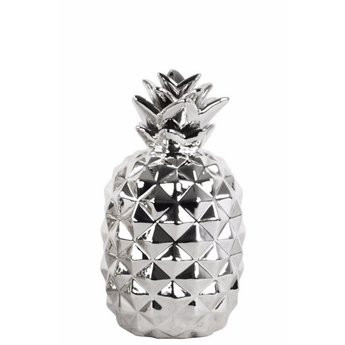 Lustrous Pineapple Figurine- Small- Silver- Benzara