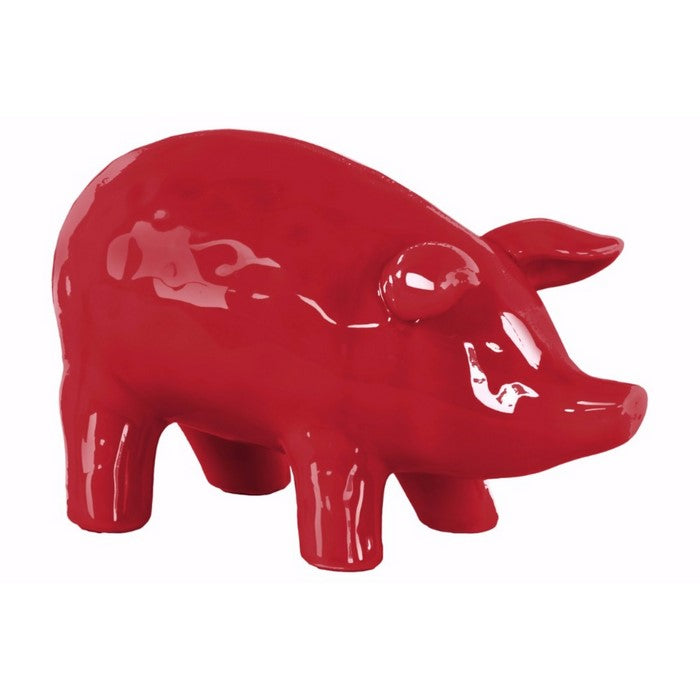 Well- Crafted Ceramic Standing Pig Figurine- Large- Red- Benzara