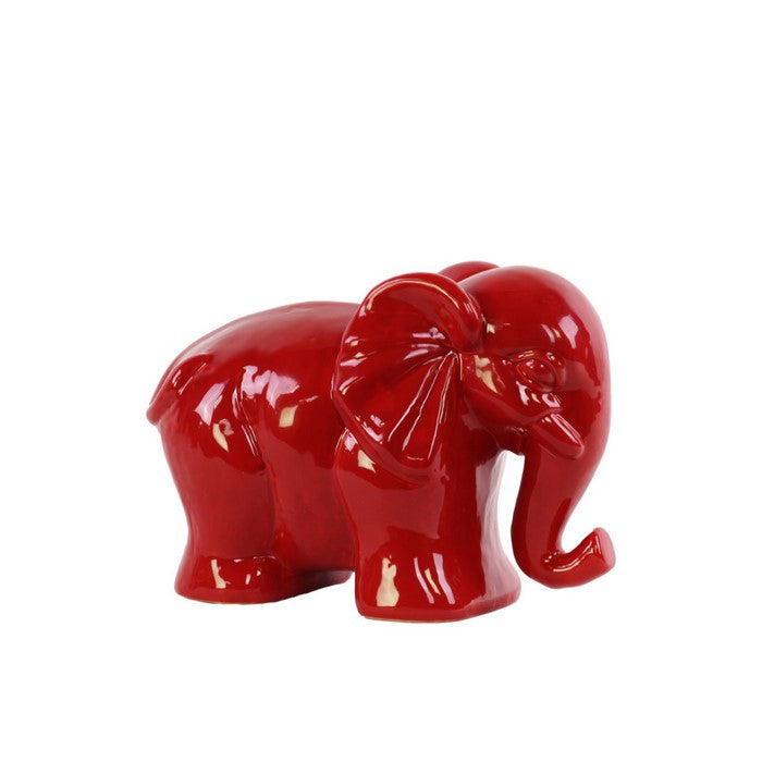 Modern Standing Elephant Figurine- Small- Red- Benzara