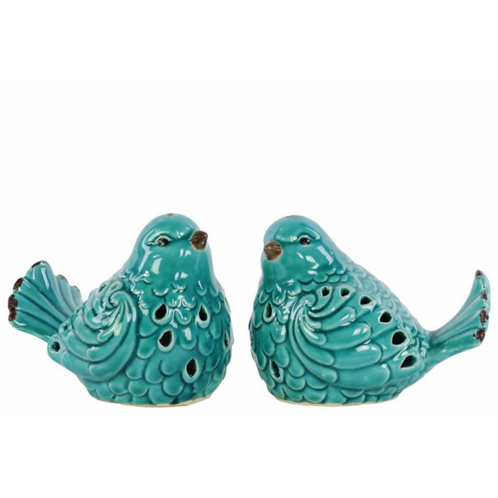 Bird Figurine with Cutout Design Assortment of Two - (blue) - Benzara