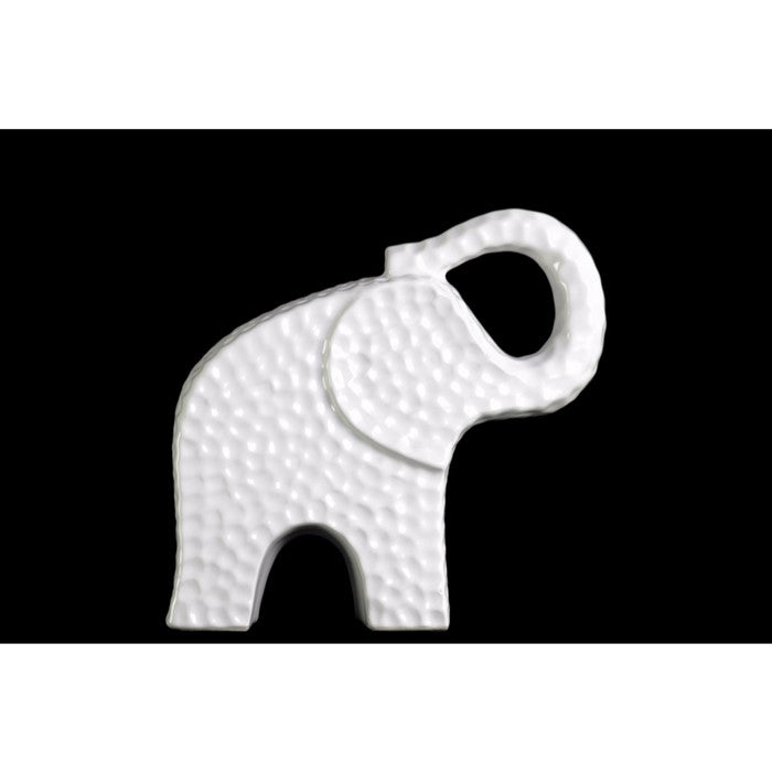 Edged Trumpeting Standing Elephant Figurine Small - White - Benzara