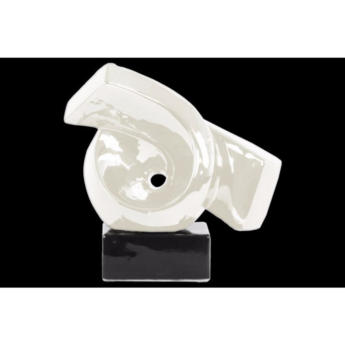 Creative Ribbon Abstract Sculpture on Rectangle Base- White- Benzara