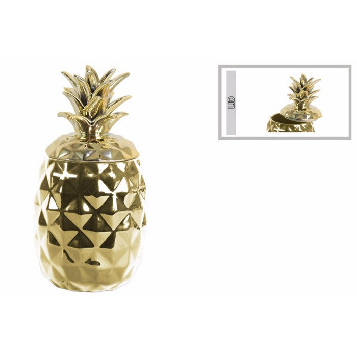 Alluring Ceramic Pineapple Canister- Gold- Benzara
