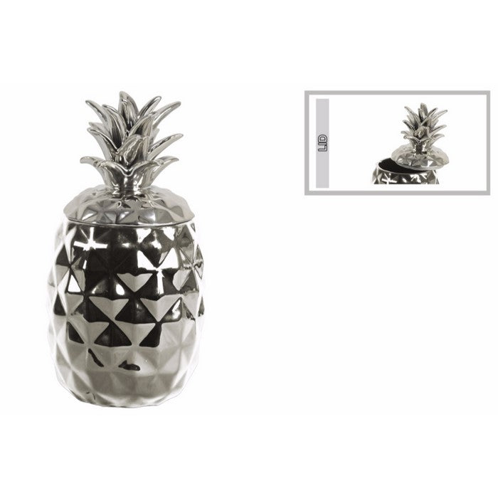 Splendid Ceramic Pineapple Canister- Silver- Benzara