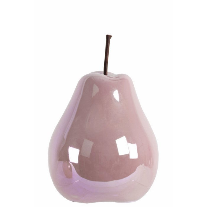 Pearlescent Ceramic Pear Figurine- Small- Pink- Benzara