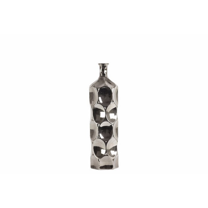 Round Bottle Vase Dimpled- Medium- Silver- Benzara