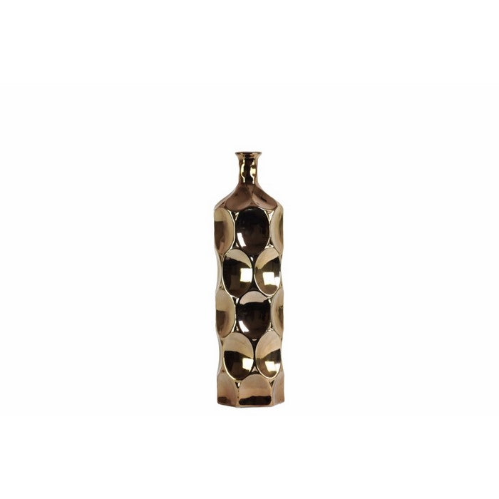 Round Bottle Vase Dimpled- Medium- Copper- Benzara