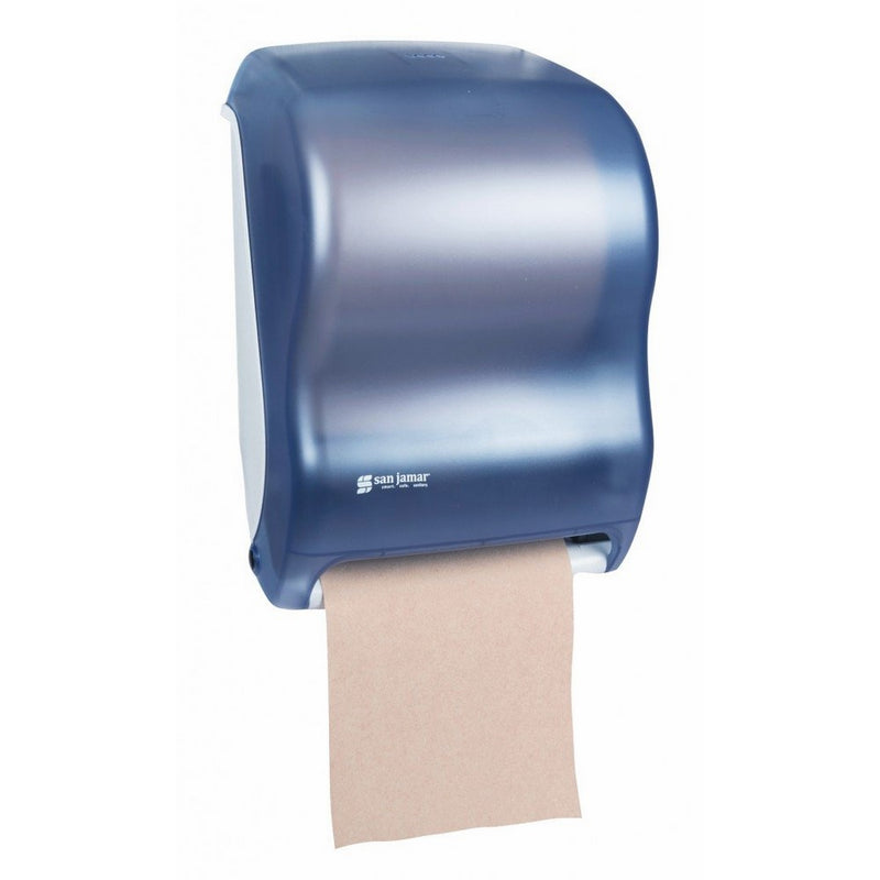 San Jamar T1300 Classic Tear-N-Dry Electronic Touchless Roll Towel Dispenser, Fits 8" Wide and 4" Diameter Stub Roll, 11-3/4" Width x 16-1/2" Height x 9-1/4" Depth, Arctic Blue