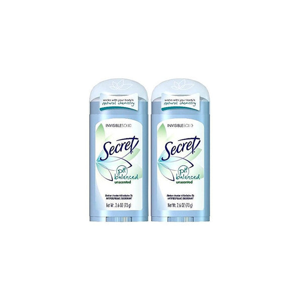 Secret Invisible Solid Antiperspirant Deodorant, Unscented - 2.6 oz - 2 pk