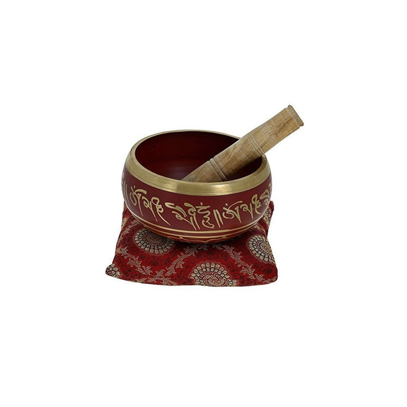 5 Inches Hand Painted Metal Tibetan Buddhist Singing Bowl Musical Instrument for Meditation with Stick and Cushion