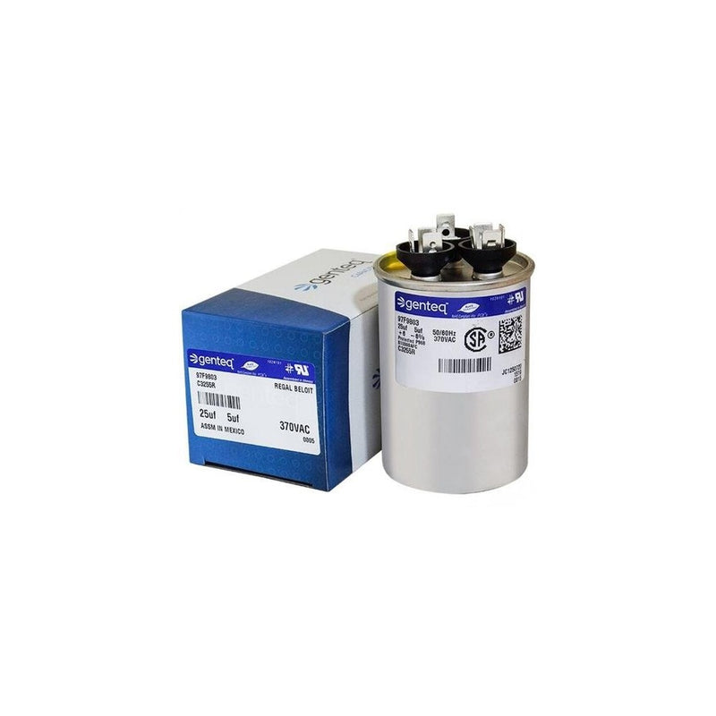 GENTEQ 97F9803 CAPACITOR MOTOR RUN 25/5UF, 370V, 6%, CASE