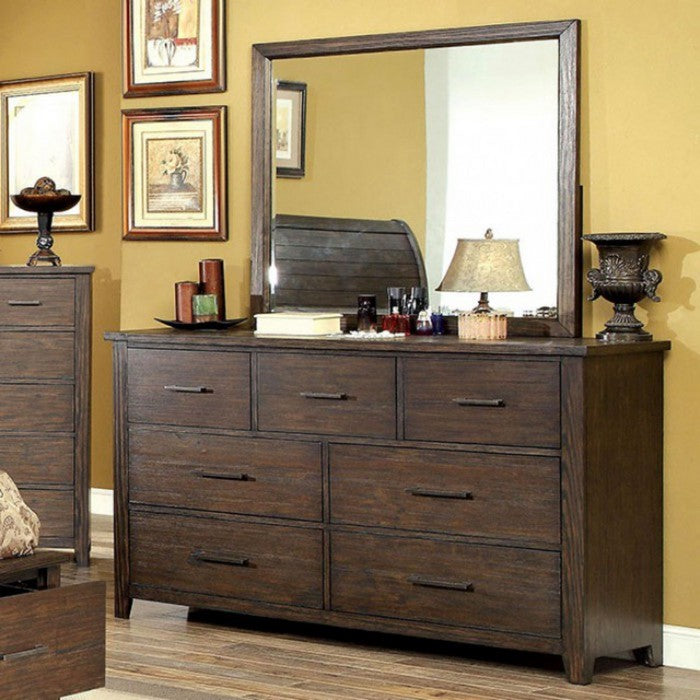 Plank Style Six Drawer Wooden Dresser with Metal Sled Legs, Brown