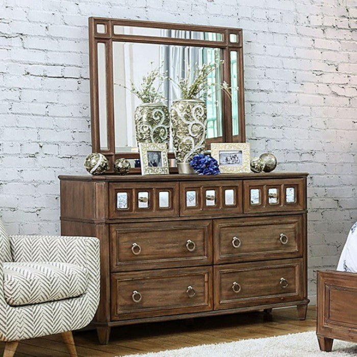 Spacious Wooden Vanity Desk with Scrolled Poster Legs, Cherry Brown