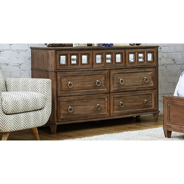 Spacious Wooden Vanity Desk with Scrolled Poster Legs, Cherry Brown