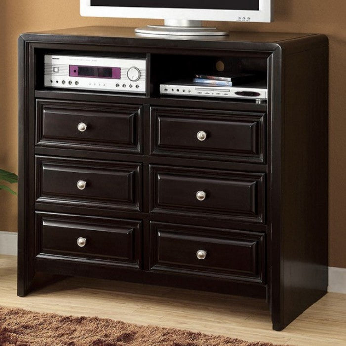 Transition Style Wooden Chest with 5 Drawers, Dark Brown