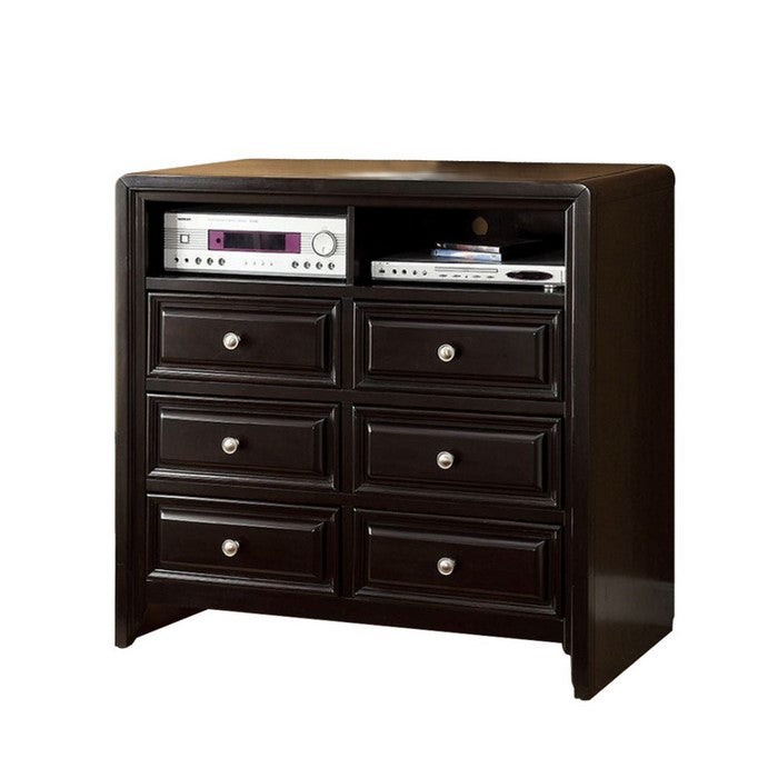 Transition Style Wooden Chest with 5 Drawers, Dark Brown